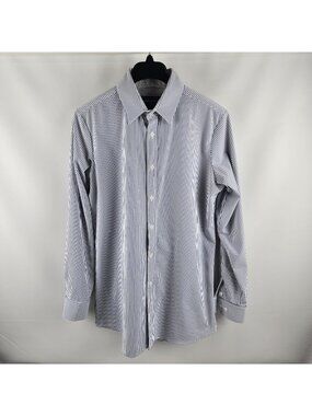 Mizzen + Main Dress Shirt Men Large Multi Stripe Leeward Blue Label Trim Fit USA